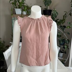 Grade & gather dusty rose  Ruffle Sleeve ribbed boho Top small